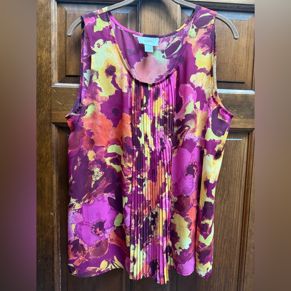 LOFT Purple Pink Pleated Sleeveless Blouse
